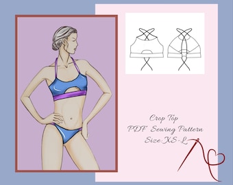 Cutout Crop Top Sewing pattern, Bikini Top PDF sewing patterns,