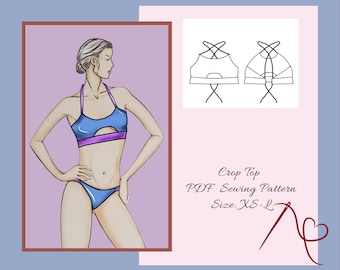 Crop Top Cutout Schnittmuster, Bikini Top PDF Schnittmuster für Frauen