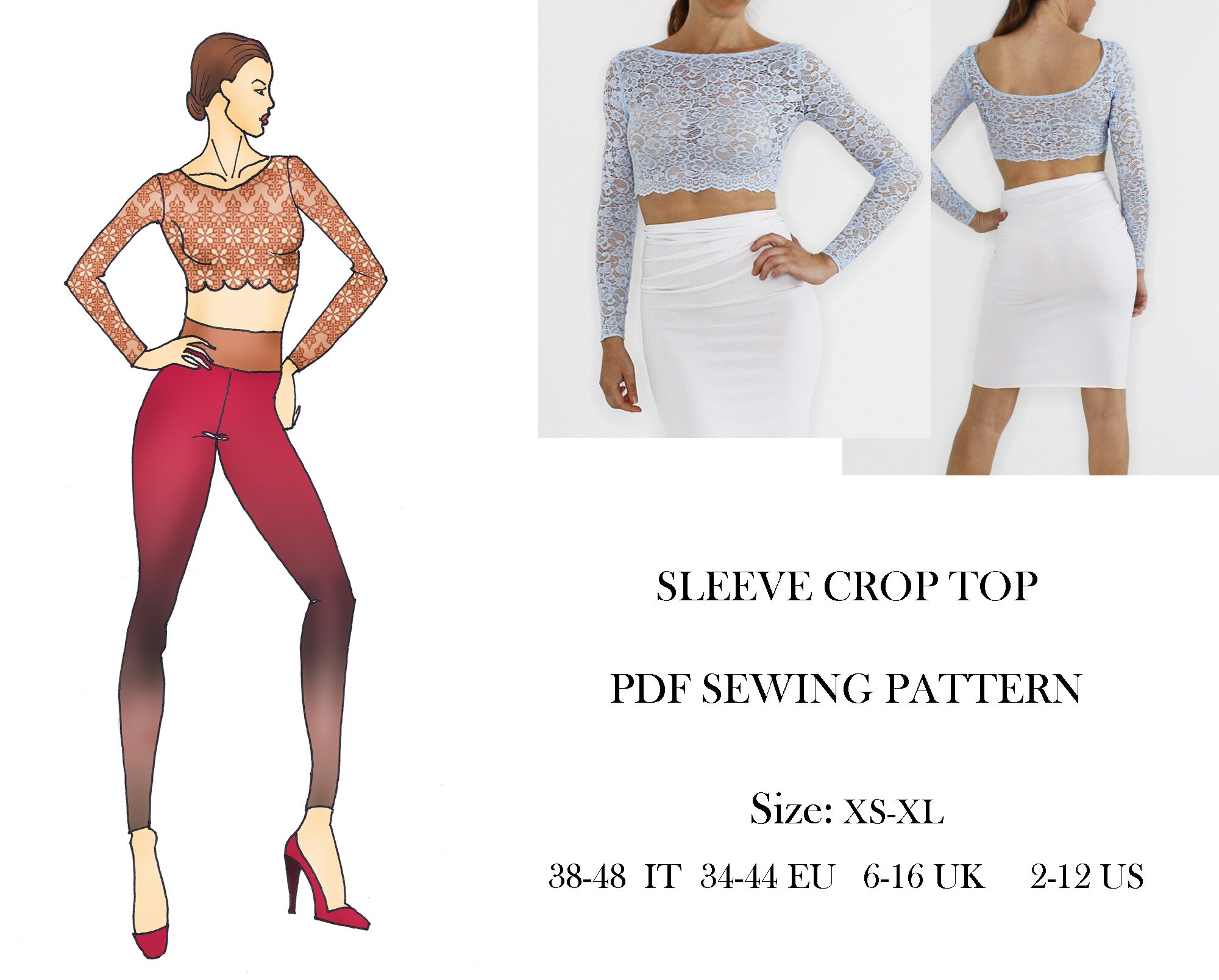 Sleeves Crop Top Sewing pattern Easy women PDF sewing Etsy