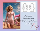 Short Jumpsuit Romper  Sewing Pattern, fitted catsuit with long sleeves and  princess panels PDF sewing patterns for women