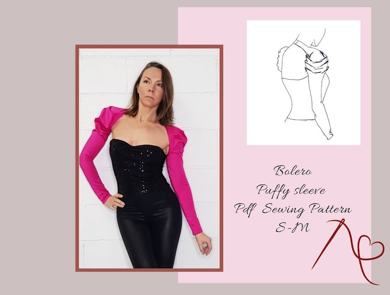 Bolero Puffy Princess Sleeve Sewing Pattern for women, Cowl shoulders sleeve Pdf sewing pattern image 1