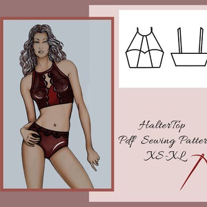 Halter Crop Top Sewing Pattern, Pdf sewing patterns for women