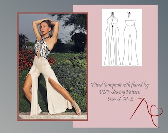 Bachata, Salsa, Tango Jumpsuit flared leg Sewing pattern for women, Dancewear pattern