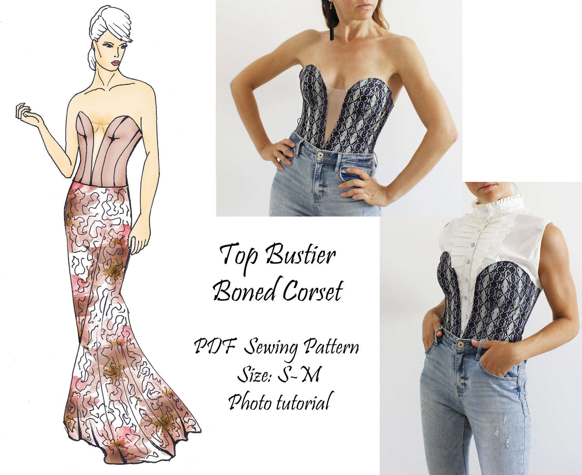Top Bustier Sewing Pattern, Pdf Sewing Patterns for Women, Wedding Dress,  Evening Dress, 