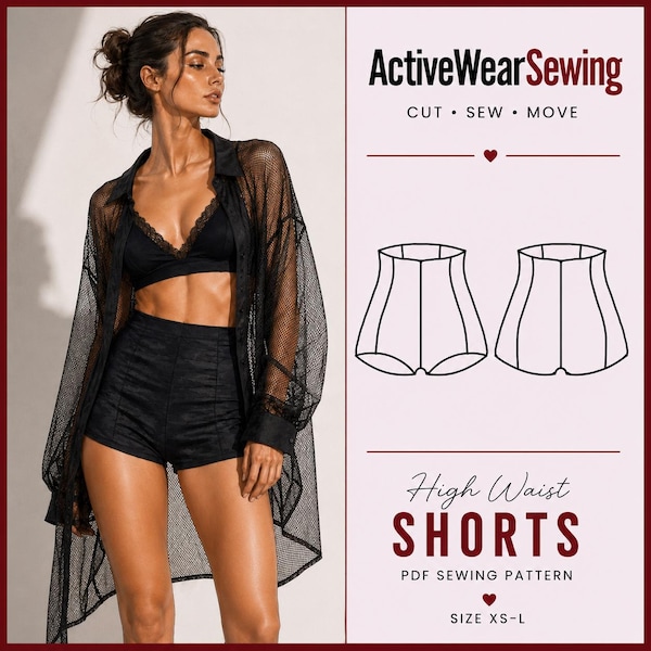 High waisted Mini fitted shorts Sewing Pattern for women
