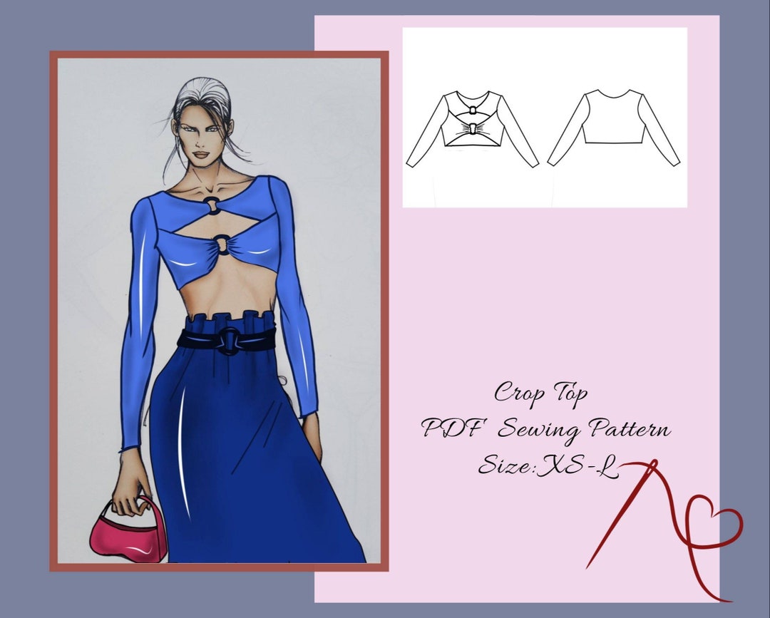 Cutout Crop Top Sewing Pattern, Easy Women PDF Sewing Patterns, Lace