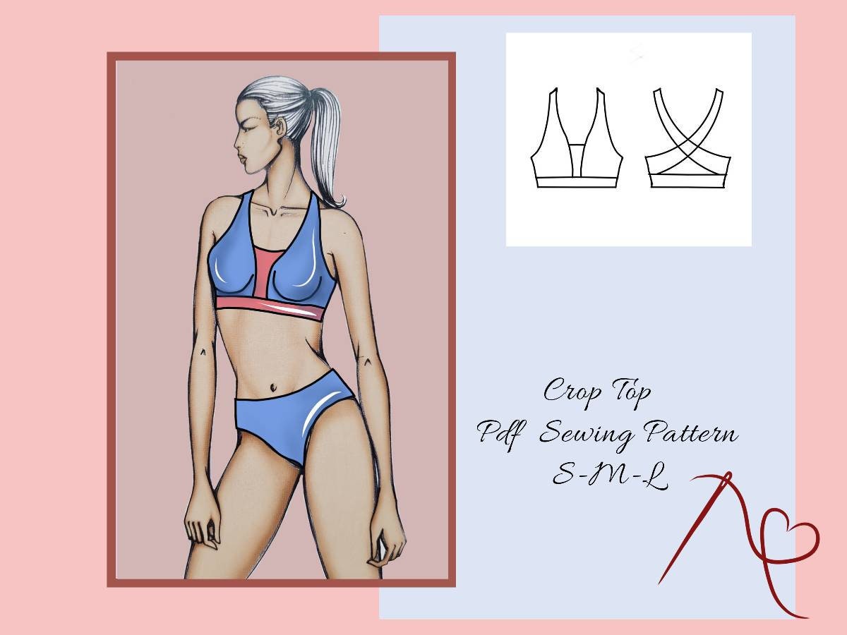 Halter Crop Top Sewing Pattern, Bralette PDF Sewing Patterns for