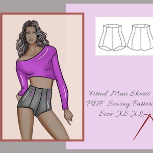 Patrón de mini shorts de cintura alta, archivo PDF digital, costura para mujer