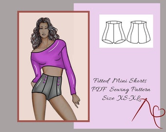 High waisted Mini fitted shorts Sewing Pattern for women