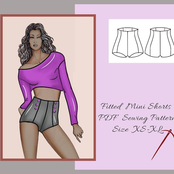 High waisted Mini fitted shorts Sewing Pattern for women