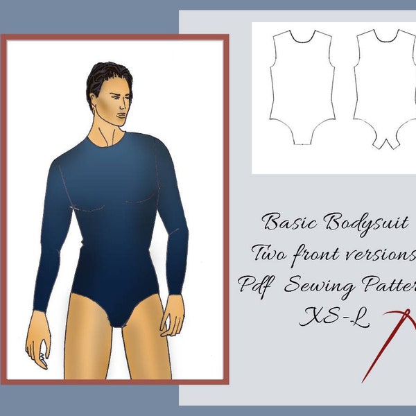 Man Sleeve Bodysuit sewing pattern, basic  leotard,dance costumes, swimwear, underwear sewing, PDF sewing pattern for men