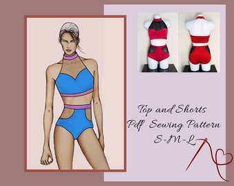 Halter Top and high waisted shorts Sewing pattern, Pole dance costume, active wear sewing, PDF sewing pattern for women