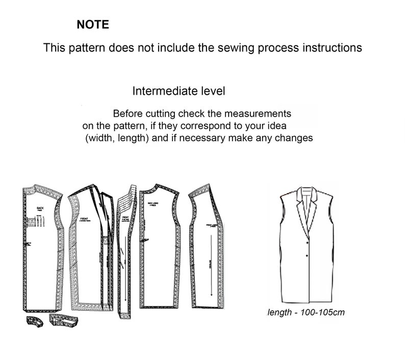 Oversize Long Gilet Sewing Pattern Sleeveless Jacket Women Etsy Canada