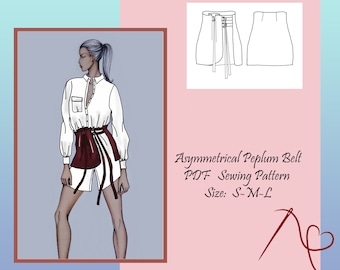 Easy Asymmetrical Peplum Belt PDF Sewing Pattern for Women, Beginner-Friendly DIY Fashion Accessory