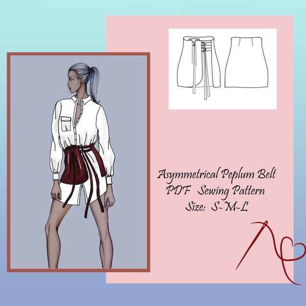 Easy Asymmetrical Peplum Belt PDF Sewing Pattern for Women, Beginner-Friendly DIY Fashion Accessory