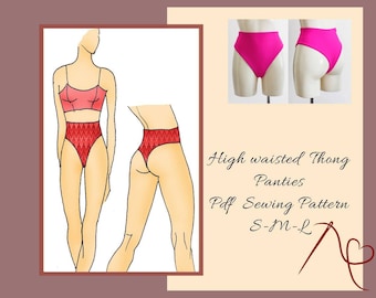 High waisted Thong Panties Sewing Pattern,Lingerie pattern, Swim wear Bikini bottom, Exotic dancewear, pdf sewing pattern for wimen