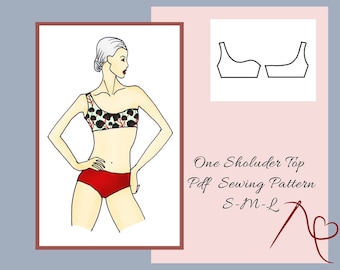 One shoulder Crop Top Sewing pattern, Sport Gym bralette  PDF sewing patterns for women, pole dance, yoga pattern, bikini pattern