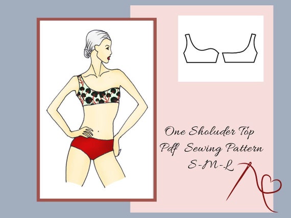 One Shoulder Crop Top Sewing Pattern, Sport Gym Bralette PDF