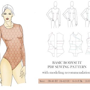 Sleeve Bodysuit sewing pattern, basic  leotard,dance costumes, swimwear, underwear sewing, PDF sewing pattern for women