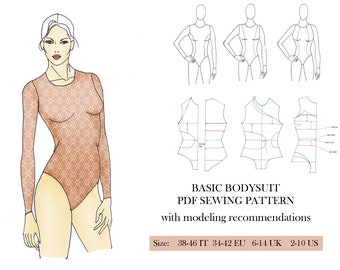 Sleeve Bodysuit sewing pattern, basic  leotard,dance costumes, swimwear, underwear sewing, PDF sewing pattern for women