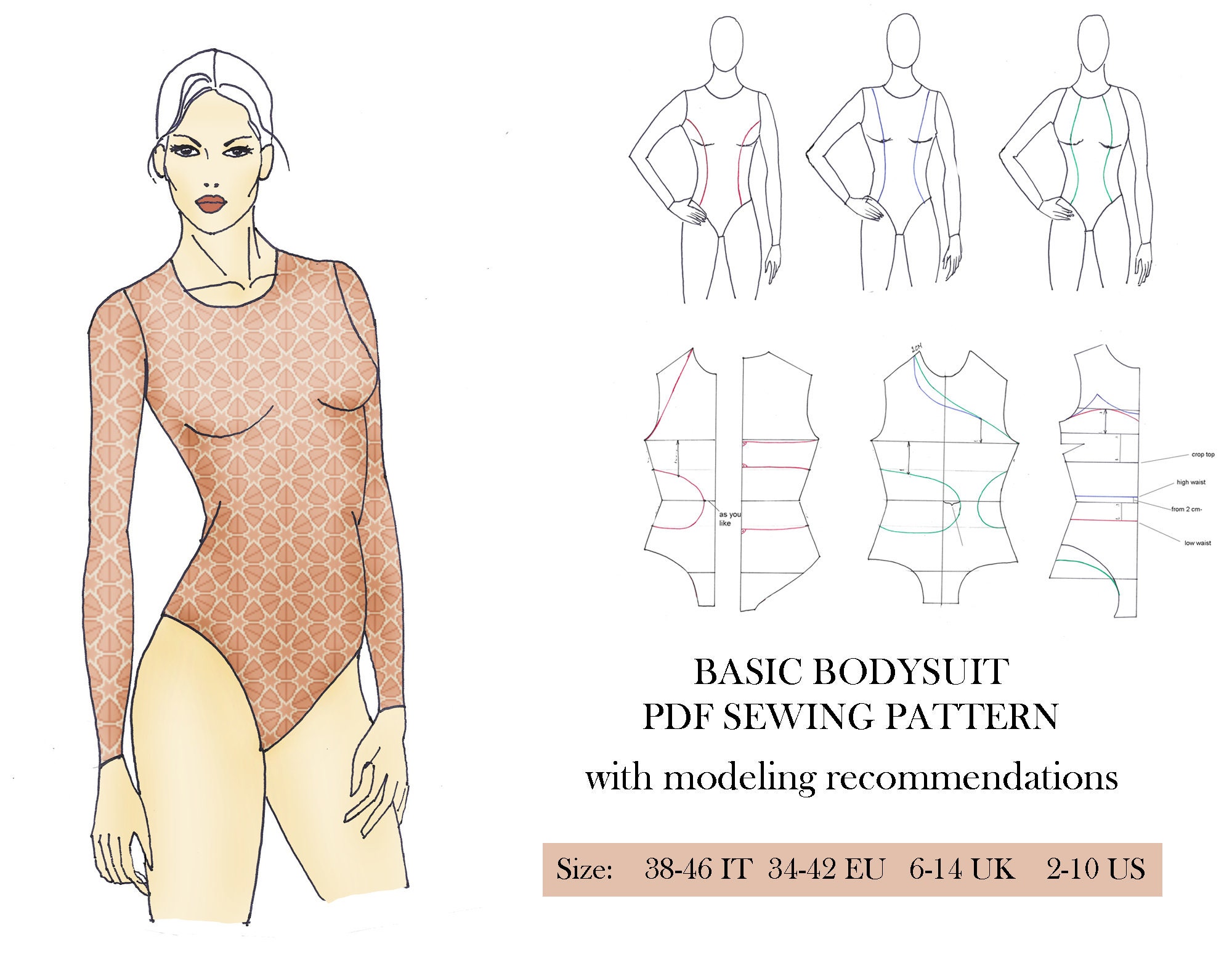 Sleeve Bodysuit Sewing Pattern Basic Leotard dance Costumes Swimwear Underwear Sewing PDF Sewing Pattern for Women Etsy Canada