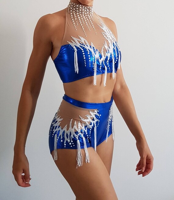 blue and white halter top