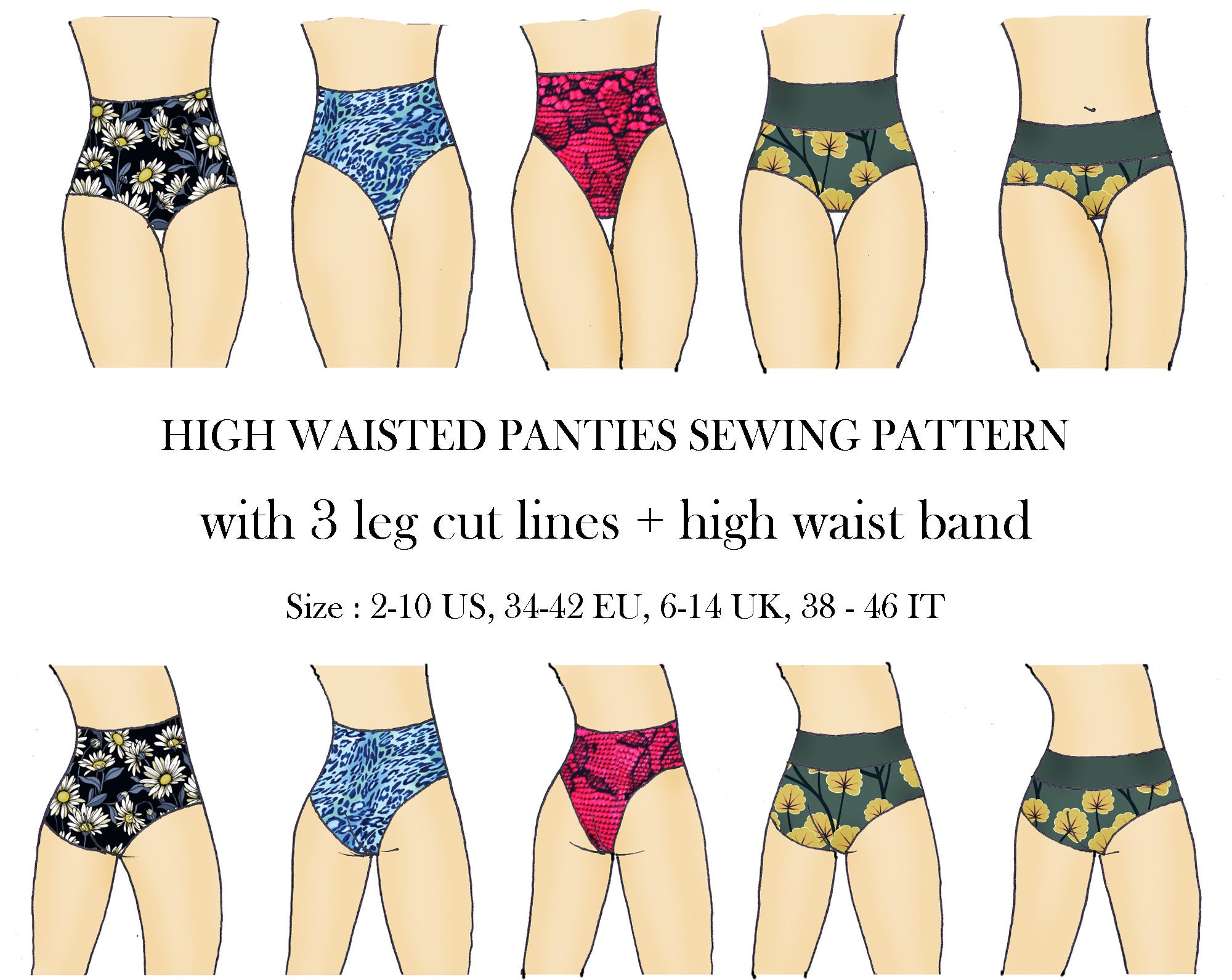 High waisted Panties Sewing Pattern for women Lingerie Etsy