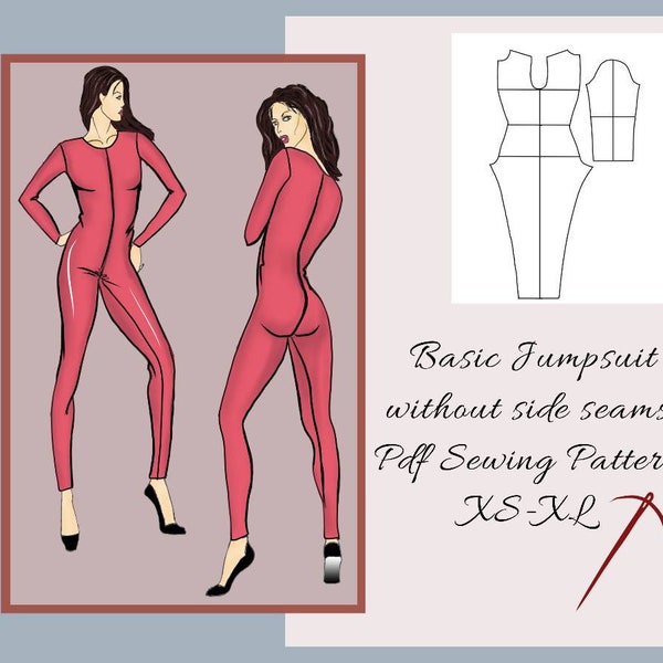 Basic Jumpsuit without side seams Sewing pattern for women, Basic Unitard long sleeve, PDF SVG pattern