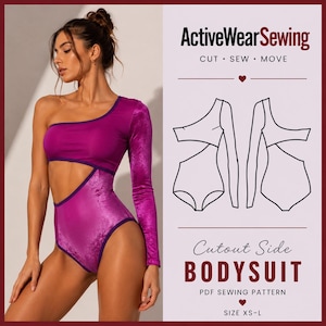 Cutout One sholuder  Bodysuit Top sewing pattern, PDF sewing pattern for women
