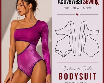 Cutout One sholuder  Bodysuit Top sewing pattern, PDF sewing pattern for women