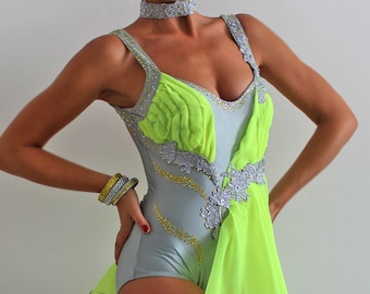 Dance open back Bodysuit, Latin, Salsa, Bachata dance competition costume, Latin dress
