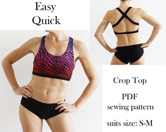 Crop Top Sewing pattern, Open back Top  PDF sewing patterns for women, pole dance wear pattern