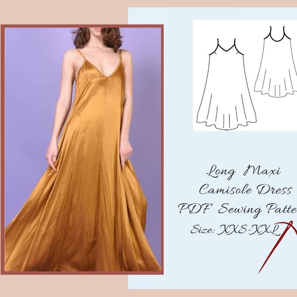 Long Camisole Lingerie Dress Sewing pattern for women, summer dress, easy PDF sewing patterns