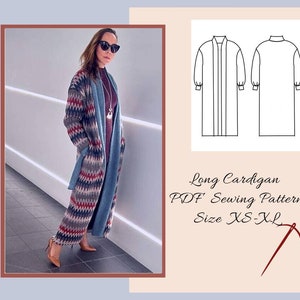 Long Cardigan  Coat Shawl collar  Sewing pattern, Easy women PDF sewing patterns