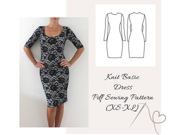 Knit Sheath Dress Sewing pattern, Easy women PDF sewing patterns, stretch dress sewing