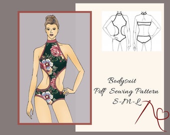 Swimsuit, Pole dance costume, Halter Bodysuit Sewing Pattern for women PDF