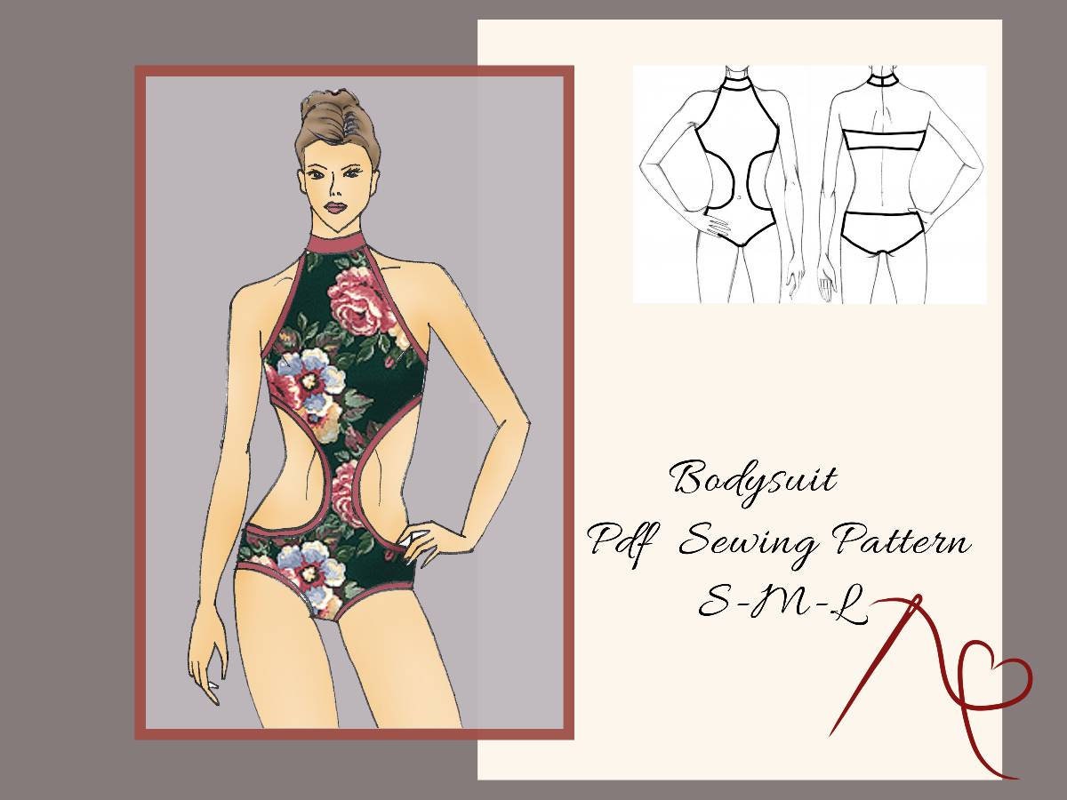 Swimsuit, Pole Dance Costume, Halter Bodysuit Sewing Pattern for Women PDF  
