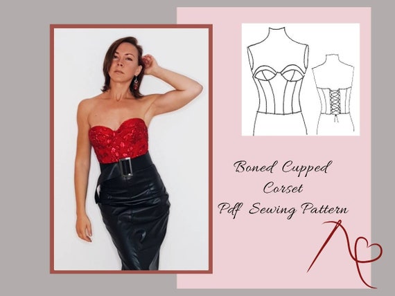 Cupped Top Bustier Sewing Pattern for Women, Boned Corset With Cups,  Digital Pdf Sewing Patterns 