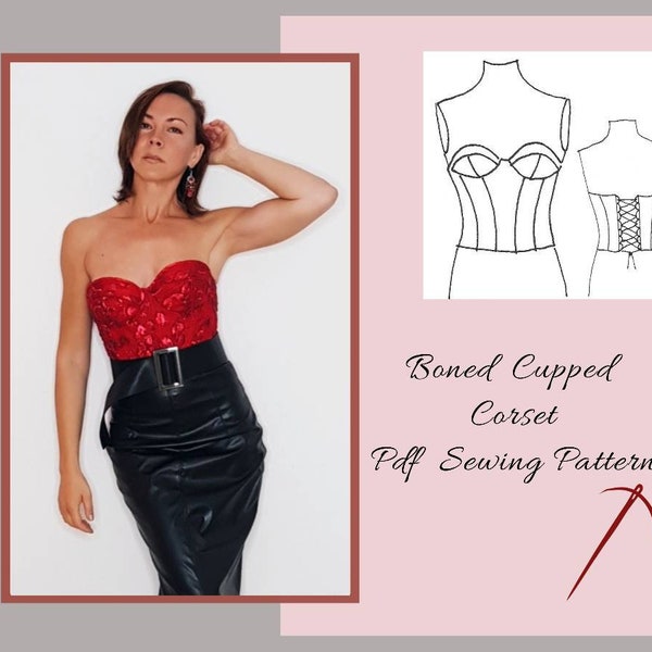 Cartamodello Corpetto con coppe,Top bustier, Taglia S-M Coppa B, PDF file cartamodelli donna