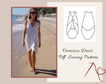 Summer Beach Dress Sewing pattern for women, One size, over size dress, easy sewing pattern, PDF sewing patterns