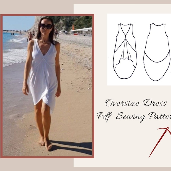 Summer Beach Dress Sewing pattern for women, One size, over size dress, easy sewing pattern, PDF sewing patterns