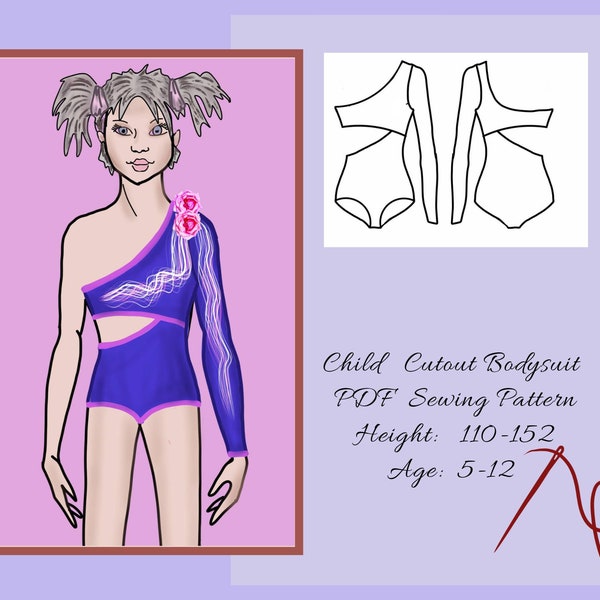 Cutout Child Bodysuit Top sewing pattern, girl dance costume PDF sewing pattern