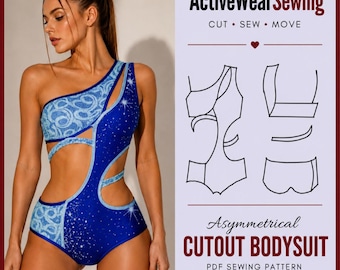 Assymetric Bodysuit Sewing pattern, swimsuit, dance costume, pole dance wear sewing pattern for women