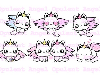 Kawaii Clipart Angel Kitty Pack, Angel, Princess, Pastel, Clipart Art, Angelic, PNG, Vector, Crown, Crowns, Cute, Cats, Kitty, Kitten, Girly