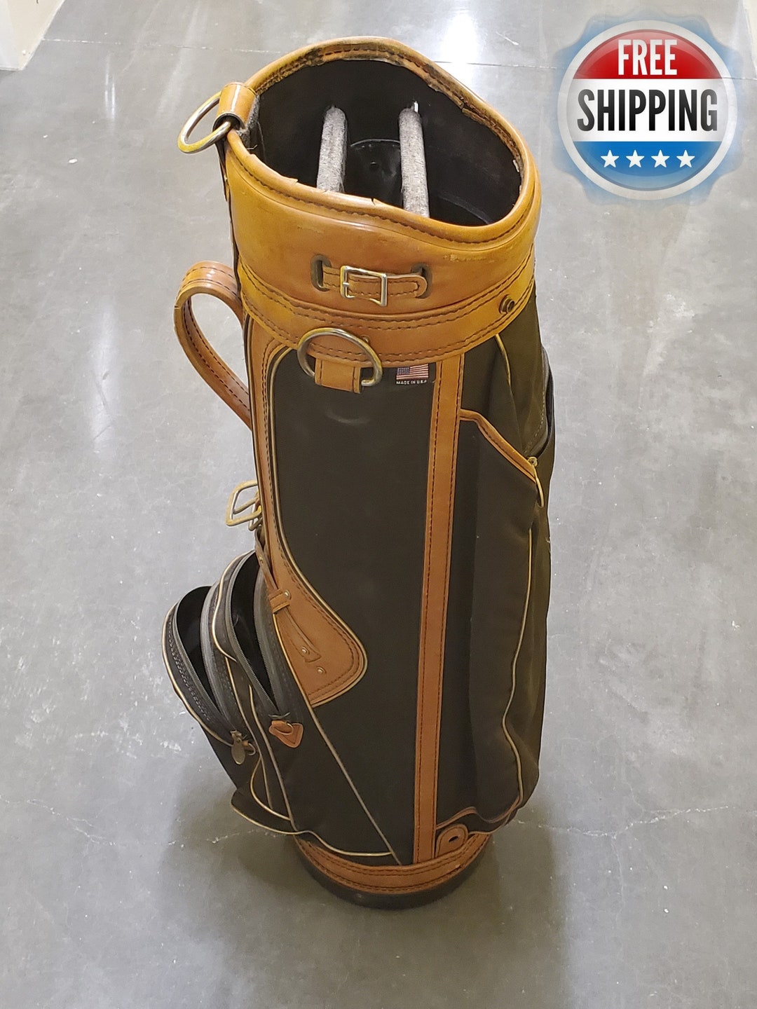 Vintage Burton Golf Bag 6 Way Divider Black Green Tan Leather Etsy