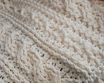 Crochet Blanket Pattern, Calming Cables Blanket, Bliss Blankets, Crochet Afghan Pattern, Crochet Cable Blanket, Crochet Cable Throw