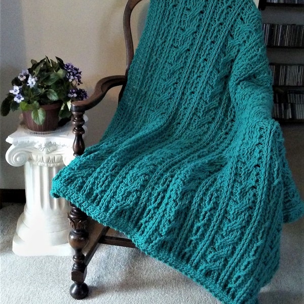 Crochet Blanket Pattern, Calming Cables Blanket, Bliss Blankets, Crochet Afghan Pattern, Crochet Cable Blanket, Crochet Cable Throw