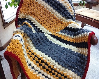 Crochet Blanket Pattern, Game On Bulky Blanket, Bliss Blankets, Crochet Afghan Pattern, Crochet Bulky Pattern, Beginner Throw Pattern