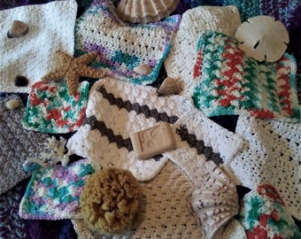 Crochet Dishcloth Pattern Bundle, Spa Bath - Sampler Scrubbies, Crochet Washcloth Pattern, Spa Bath Crochet, Farmhouse Crochet