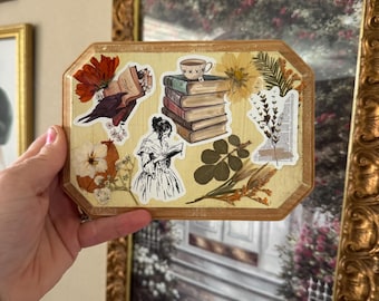 Romantic Cottagecore Book Lover Gift - Moody Botanical Wall Art for vintage library or reading nook decor